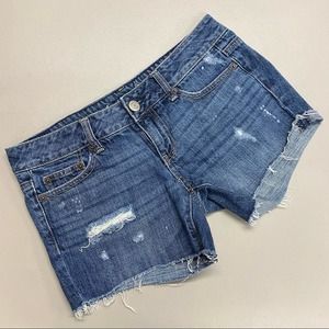 American Eagle Denim Blue Jean Shorts Bleach Distressed Size 6